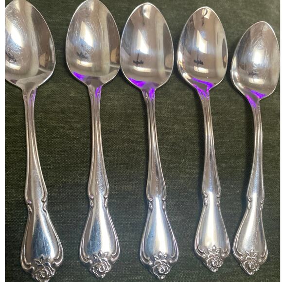 Oneida ARBOR ROSE‎ True Rose Rogers Spoon Stainless Steel flatware Set of 5 - Picture 1 of 4